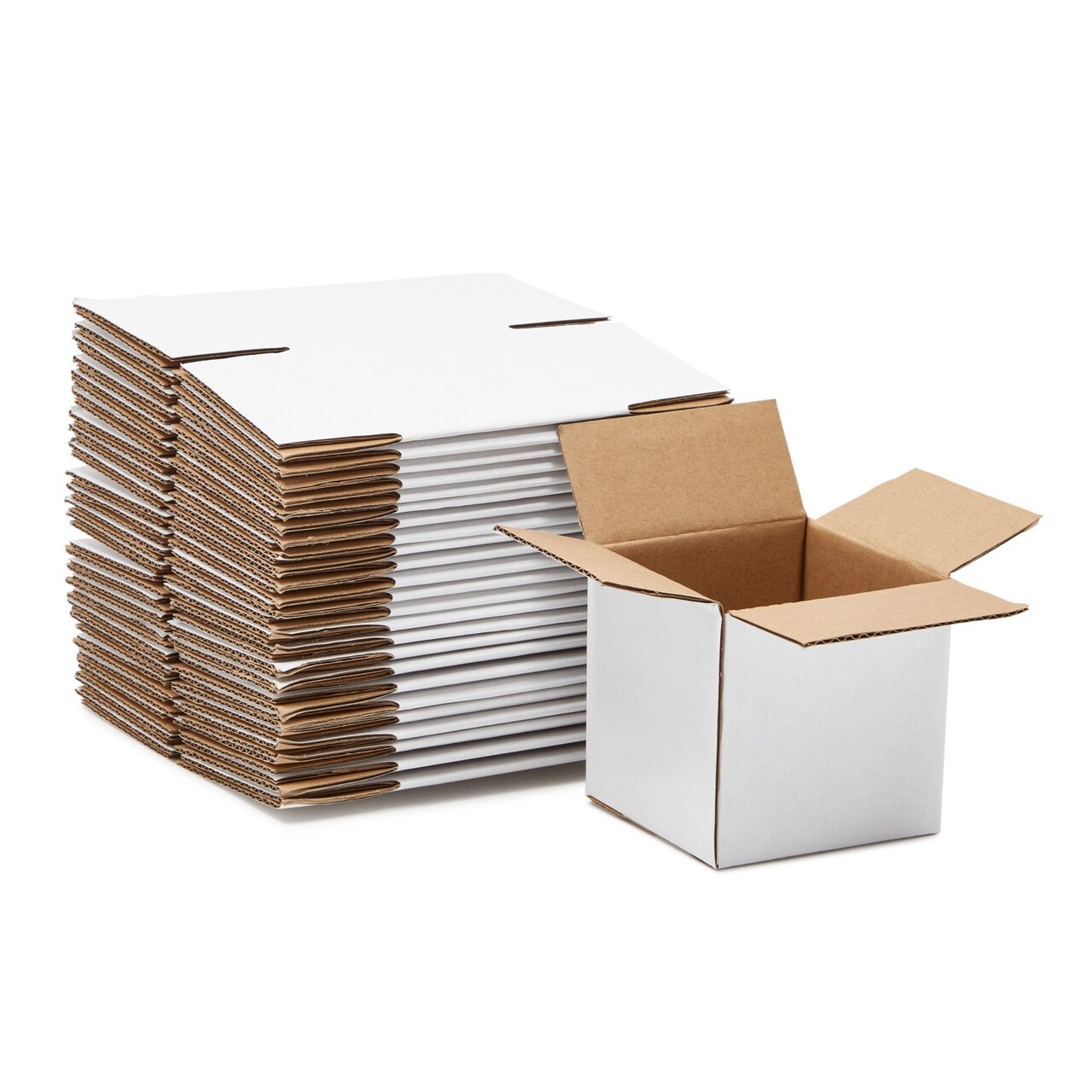 25 Pack White Corrugated Shipping Boxes for Mailing Packages, Cardboard Packaging Mailers for Small Business, Gifts, Small Item Storage for Christmas Ornaments (4 x 4 x 4 Inches)
